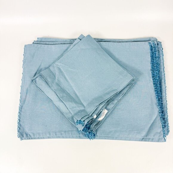 Pottery Barn Light Blue 100% Linen Beaded Placemats & Napkins Set Of 10 - Picture 2 of 4